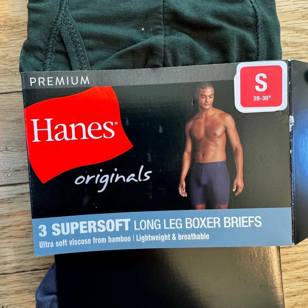 Hanes Originals Premium Supersoft Long Leg‎ Boxer Briefs 2 Pack Mens Small
